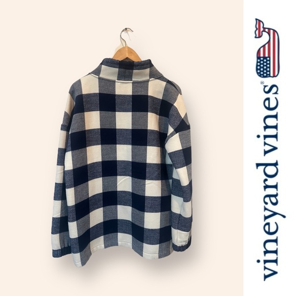 Vineyard Vines Blue and Cream Buffalo Plaid Tunic Top, Size M, MSRP $128 - Picture 2 of 6